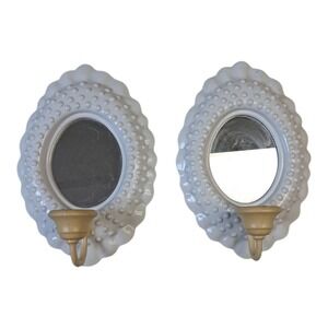 Vtg 1985 Burwood White Hobnail Oval Mirror W/Sconce #2717 Wall Decor‎ PreownedX2